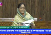 केळी पिकाच्या ओलावृष्टि-विमा संरक्षणाची मुदत ३१ मेपर्यंत वाढवावी : खासदार स्मिता वाघ यांची संसदेत मागणी