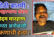 मोठी बातमी : अपहरणाचा संशय : बेदम मारहाण करत अनोळखी तरूणाची हत्या !