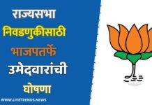 राज्यसभा निवडणुकीसाठी भाजपतर्फे उमेदवारांची घोषणा