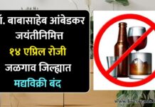 डॉ. बाबासाहेब आंबेडकर जयंतीनिमित्त जळगाव जिल्ह्यात मद्यविक्री बंद
