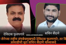 जिवा सेनेच्या राष्ट्रीय संपर्कप्रमुखपदी देविदास फुलपगारे; तर विद्यार्थी आघाडीची धुरा सचिन सैंदाणे यांच्याकडे
