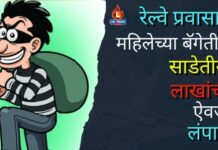 रेल्वे प्रवासात महिलेच्या बॅगेतील साडेतीन लाखांचा ऐवज लंपास