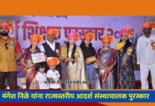 मंगेश निळे यांना राज्यस्तरीय आदर्श संस्थाचालक पुरस्कार