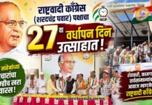 राष्ट्रवादी काँग्रेस (शरदचंद्र पवार) पक्षाचा २७ वा वर्धापन दिन उत्साहात