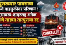 मुसळधार पावसाचा रेल्वे वाहतुकीवर परिणाम ; भुसावळ-दादरसह अनेक रेल्वे गाड्या तात्पुरत्या रद्द