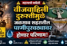 वीजवाहिनी दुरुस्तीमुळे जळगाव शहरातील पाणीपुरवठ्यावर होणार परिणाम