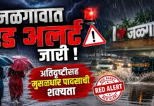 जळगावात रेड अलर्ट जारी ! अतिवृष्टीसह मुसळधार पावसाची शक्यता