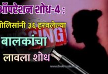 ऑपरेशन शोध-४ : पोलिसांनी ३६ हरवलेल्या बालकांचा लावला शोध; ३२ मुले आणि ५ मुली कुटुंबीयांच्या स्वाधीन