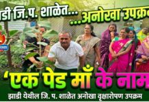 झाडी येथील जि. प. शाळेत ‘एक पेड माँ के नाम’ अंतर्गत अनोखा वृक्षारोपण उपक्रम