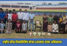 राष्ट्रीय क्रीडा दिनानिमित्त मेजर ध्यानचंद यांना अभिवादन; जळगावात हॉकी-फुटबॉल खेळाडूंचा गौरव
