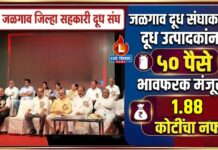 जळगाव दूध संघाकडून दूध उत्पादकांना ५० पैसे भावफरक मंजूर; संघाला १.८८ कोटींचा नफा