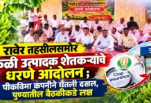 रावेर तहसीलसमोर केळी उत्पादक शेतकऱ्यांचे धरणे आंदोलन ; पीकविमा कंपनीने घेतली दखल, पुण्यातील बैठकीकडे लक्ष