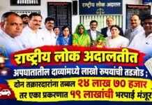 राष्ट्रीय लोक अदालतीत अपघातातील दाव्यांमध्ये लाखो रुपयांची तडजोड ; दोन तक्रारदारांना तब्बल २४ लाख ७० हजार तर एका प्रकरणात १९ लाखांची भरपाई मंजूर!
