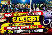 पहाटे नशिराबाद पोलिसांचा धडाका ; कोम्बिंग ऑपरेशनमध्ये वॉरंटमधील आरोपी जेरबंद, २७ संशयित वाहने ताब्यात
