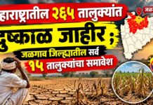 महाराष्ट्रातील २६५ तालुक्यांत दुष्काळ जाहीर ; जळगाव जिल्ह्यातील सर्व १५ तालुक्यांचा समावेश