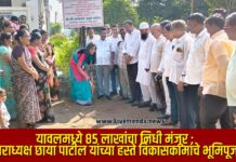 यावलमध्ये ८५ लाखांचा निधी मंजूर ; नगराध्यक्ष छाया पाटील यांच्या हस्ते विकासकामांचे भूमिपूजन