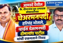 आमडदे येथील कै. दीनानाथ दूध उत्पादक सोसायटीच्या चेअरमनपदी हरिचंद्र भोसले, व्हाईस चेअरमनपदी दीनानाथ पाटील यांची एकमताने निवड