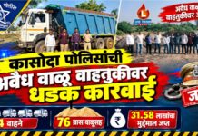 कासोदा पोलिसांची अवैध वाळू वाहतुकीवर धडक कारवाई ; ४ वाहने आणि ७६ ब्रास वाळूसह ३१.५८ लाखांचा मुद्देमाल जप्त