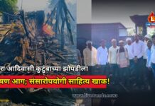 म्हसवे येथे पावरा आदिवासी कुटुंबाच्या झोपडीला भीषण आग; संसारोपयोगी साहित्य जळून खाक